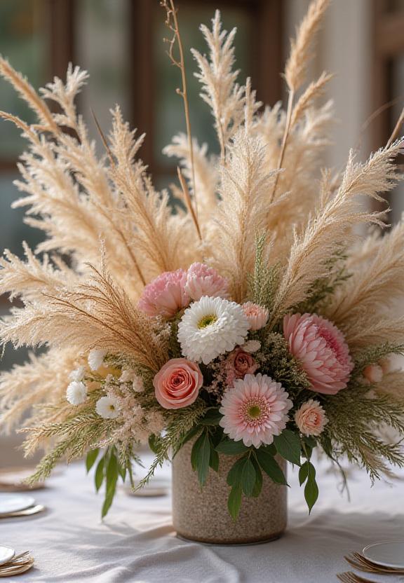 Allestimento floreale per un matrimonio in stile boho-chic.